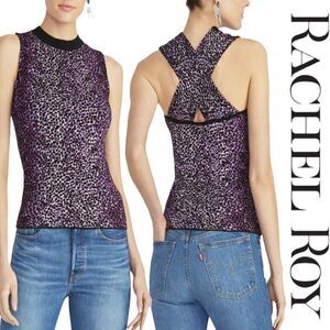 RACHEL Rachel Roy Purple Leopard Sleeveless Sweater Top
